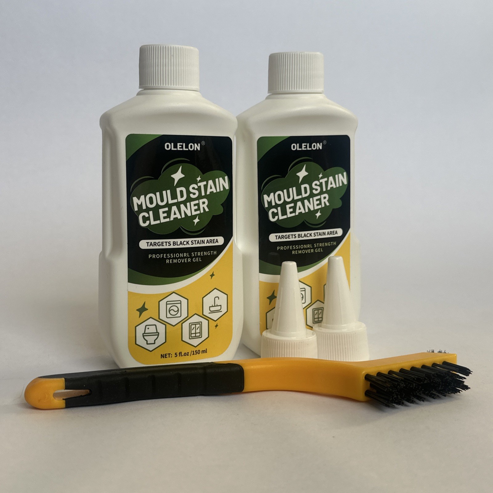 OLELON Mold Mould Stain Remover Gel Sink Toilet Wash Machine Cleaner Brush 2 Pc