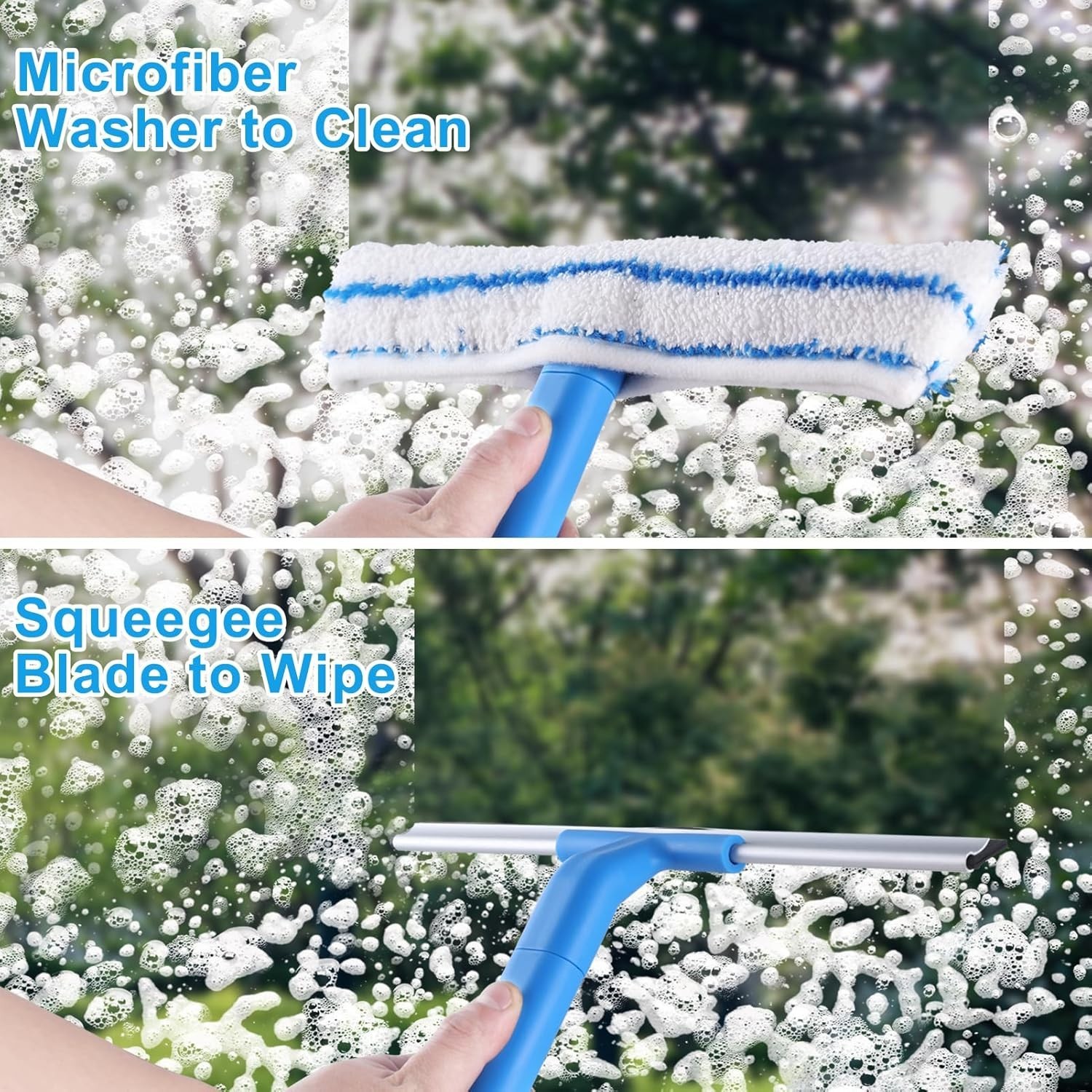 Window Cleaner with Long Handle(57In), Glass Cleaning Tools with Silicone Squeeg