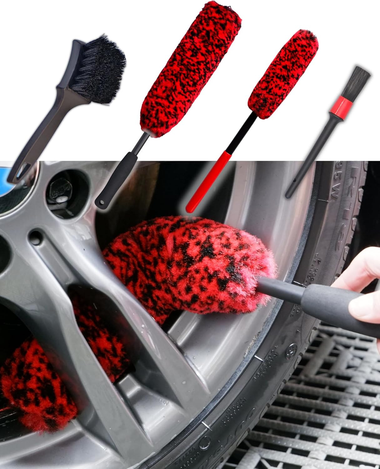 Professional 4 Pack Long Handle Wheel Brush Kit for Cleaning Wheel and Tire- 2X