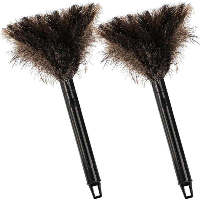 Extendable Feather Duster 2pcs Natural Ostrich Cleaning Tool Lightweight Dusting