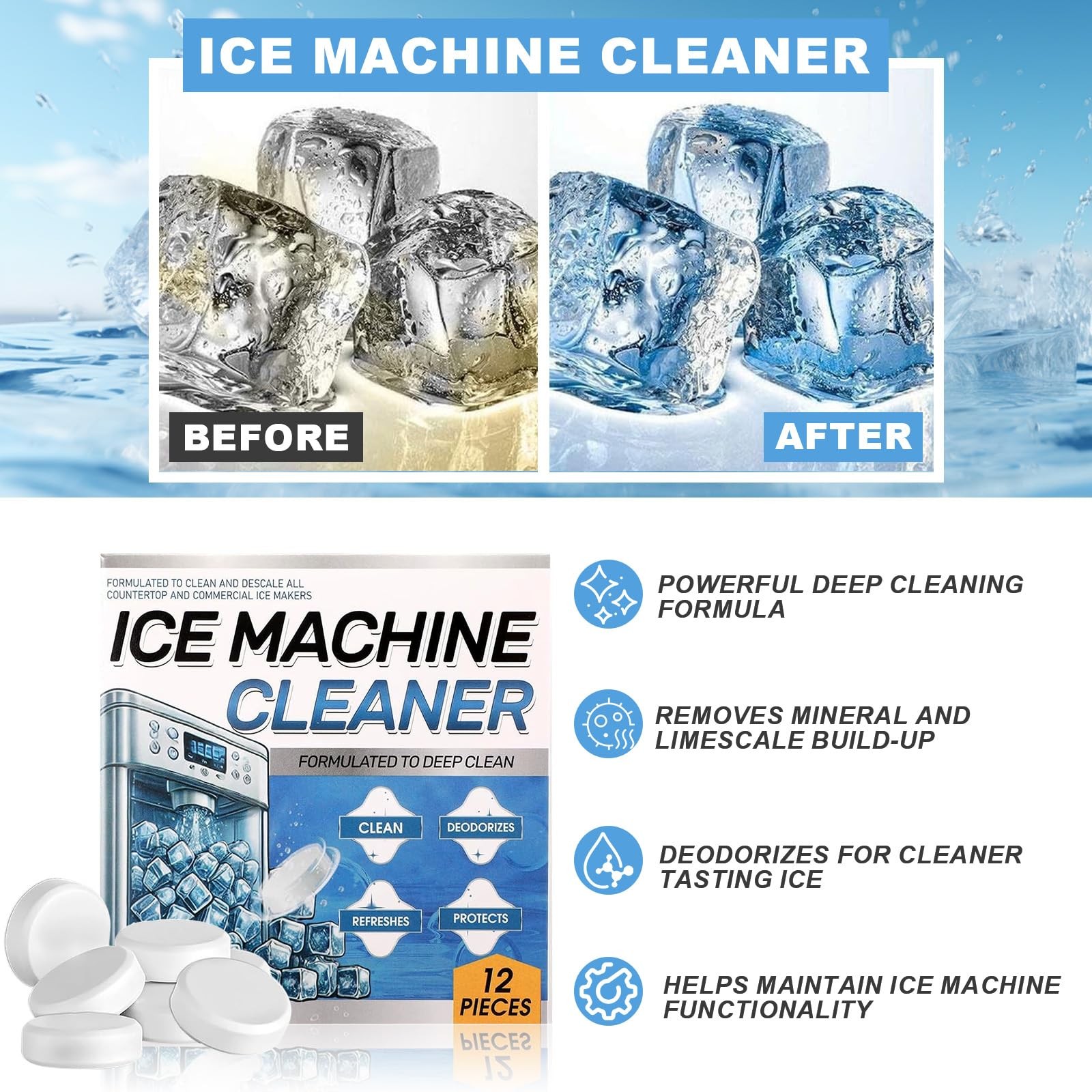 Ice Machine Cleaner and Descaler Tablets, 24/36 Clean Tablets Compatible with…