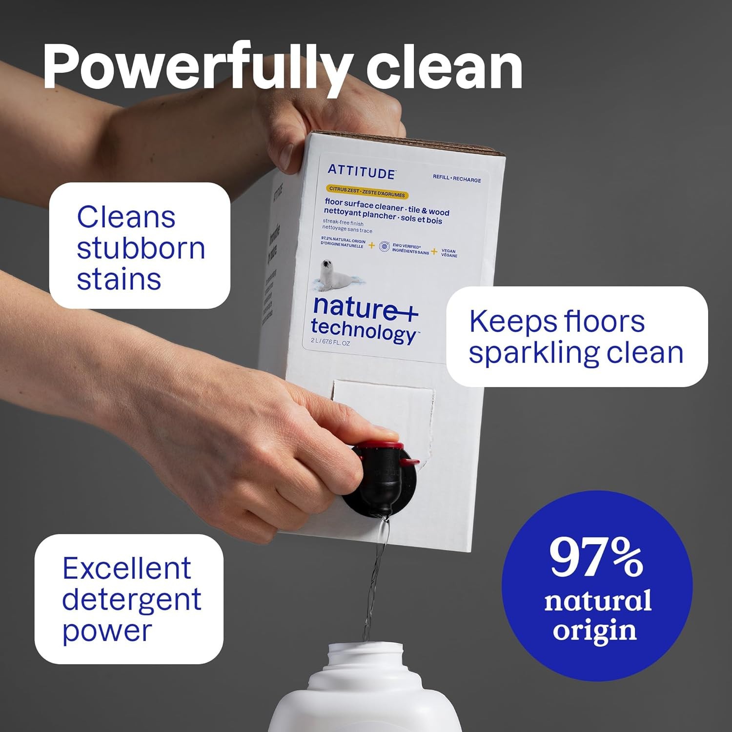 ATTITUDE Floor Cleaner Citrus Zest Vegan Plant-Based 35.2 Fl Oz