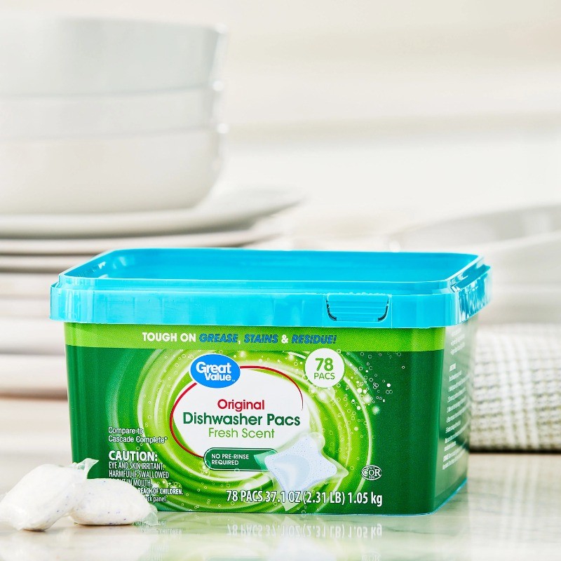 New Great Value Automatic Dishwasher Pacs, Fresh Scent, 78 Count
