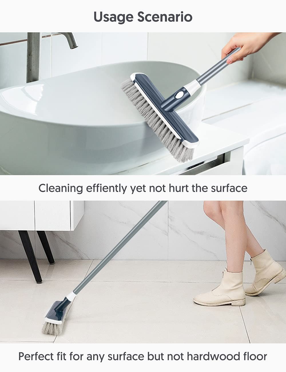 Floor Scrubber with Long Handle, 2 in 1 Scrubbing Brush Stiff Bristle Shower …