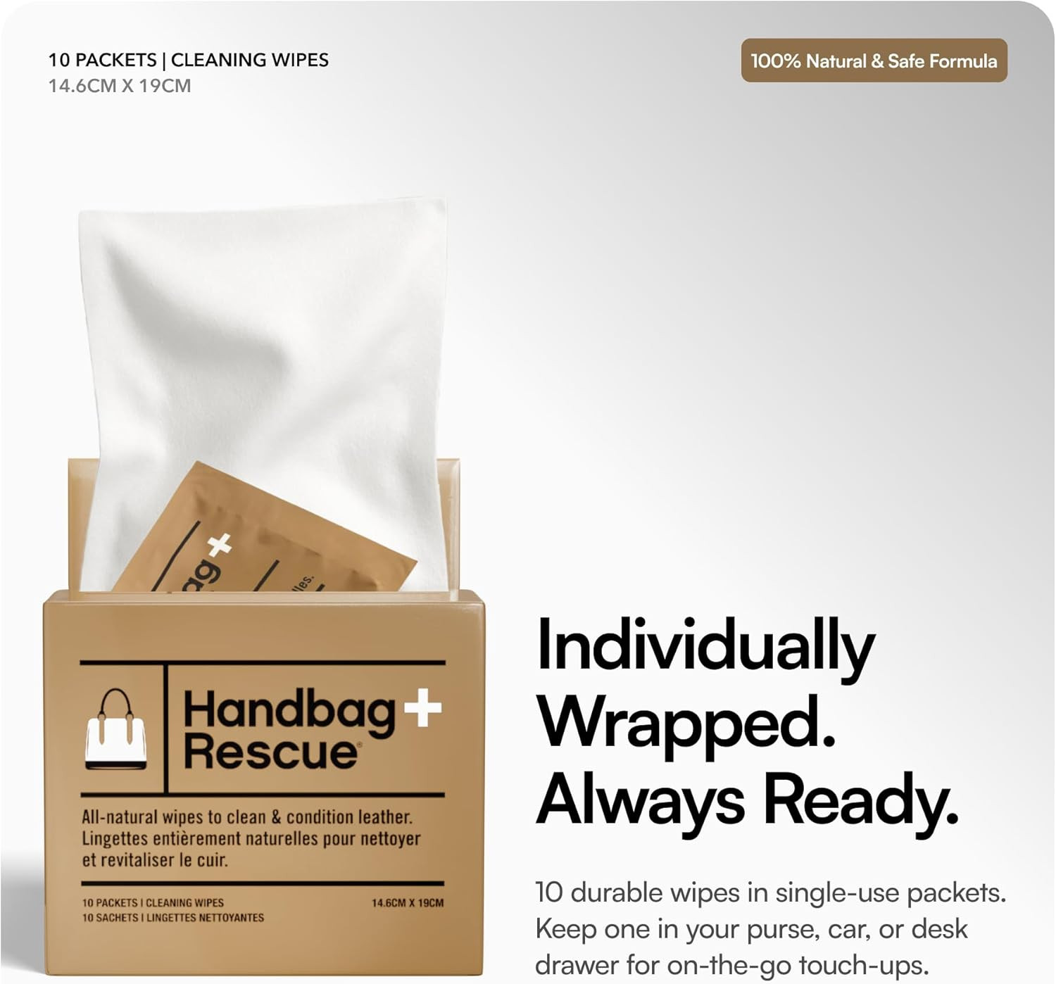 Handbagrescue All-Natural Cleaning Wipes. Remove Dirt & Surface Stains & Conditi