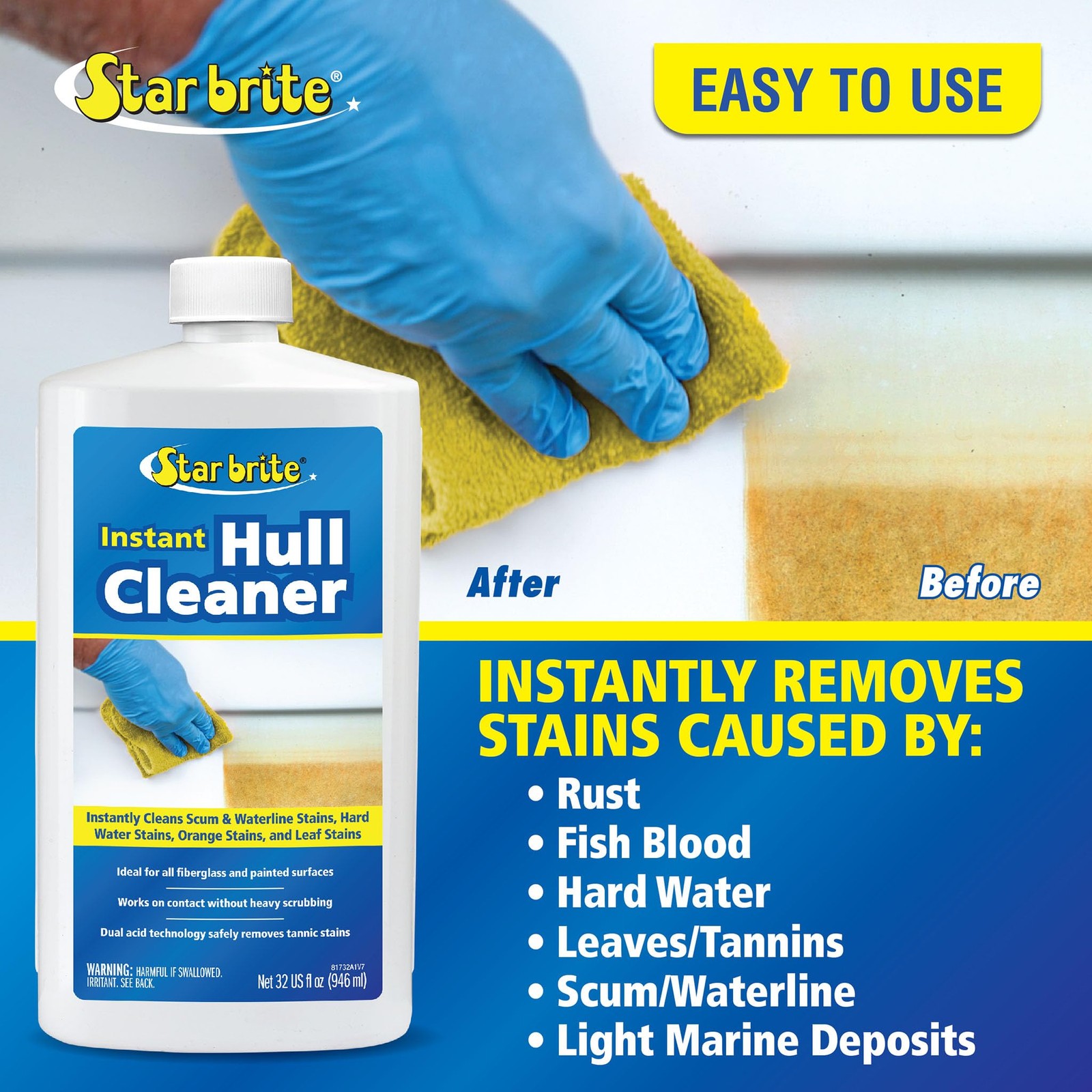 STAR BRITE Instant Hull Cleaner – Easily Remove Stains, Scum Lines & Grime…