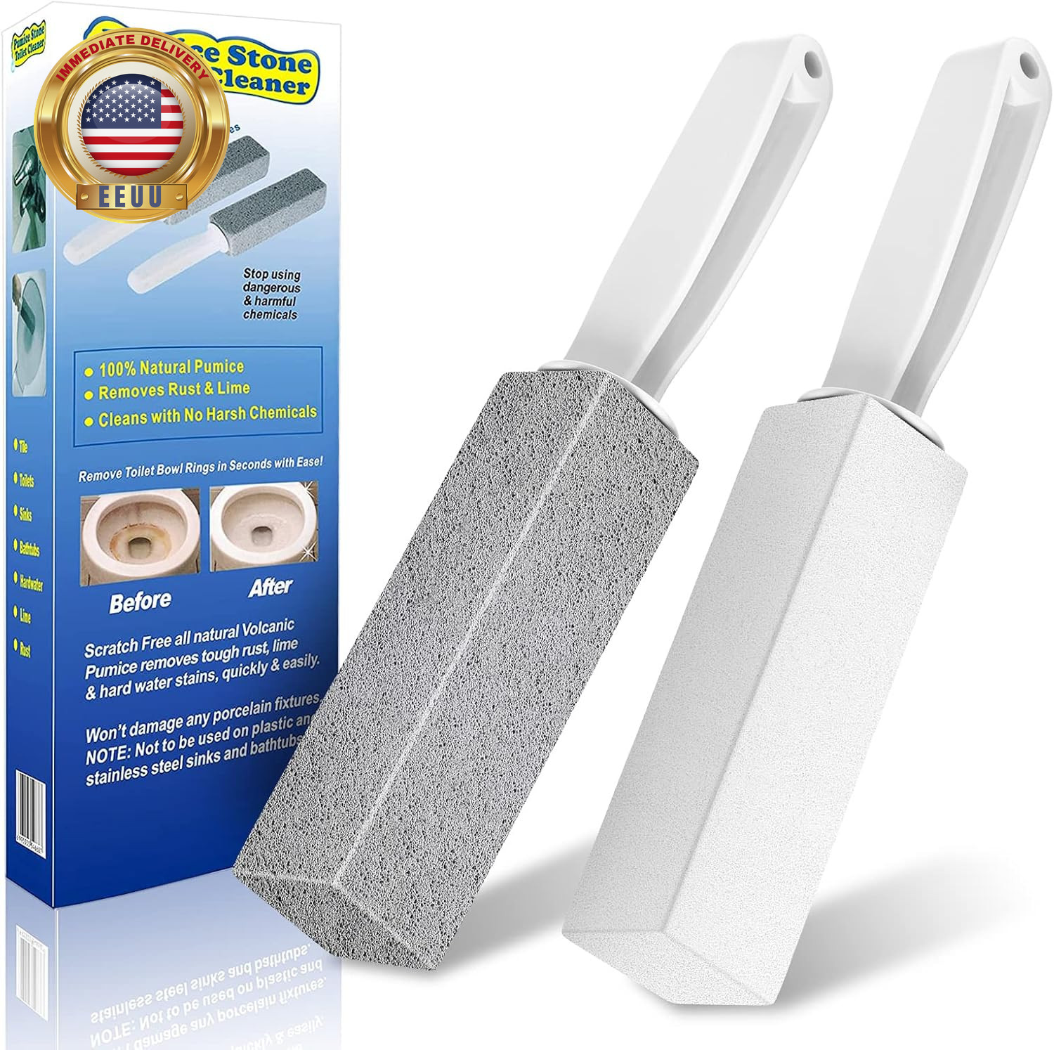 Toilet Bowl Cleaner Pumice Stone -Hard Water Stain Remover with Ergonomic Handle