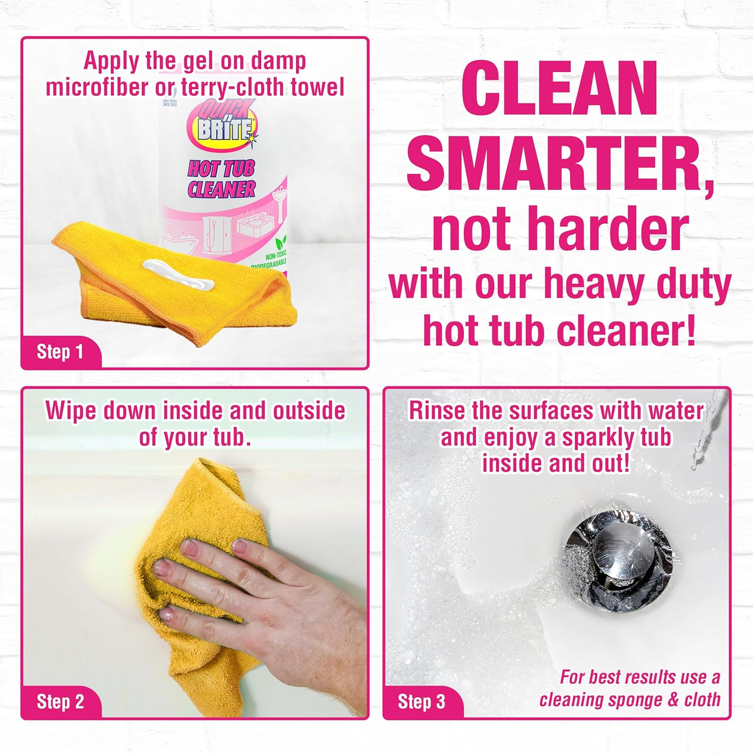 Quick N Brite Heavy Duty Hot Tub Cleaner Kit – Non-Abrasive Cleaning Gel with Sp