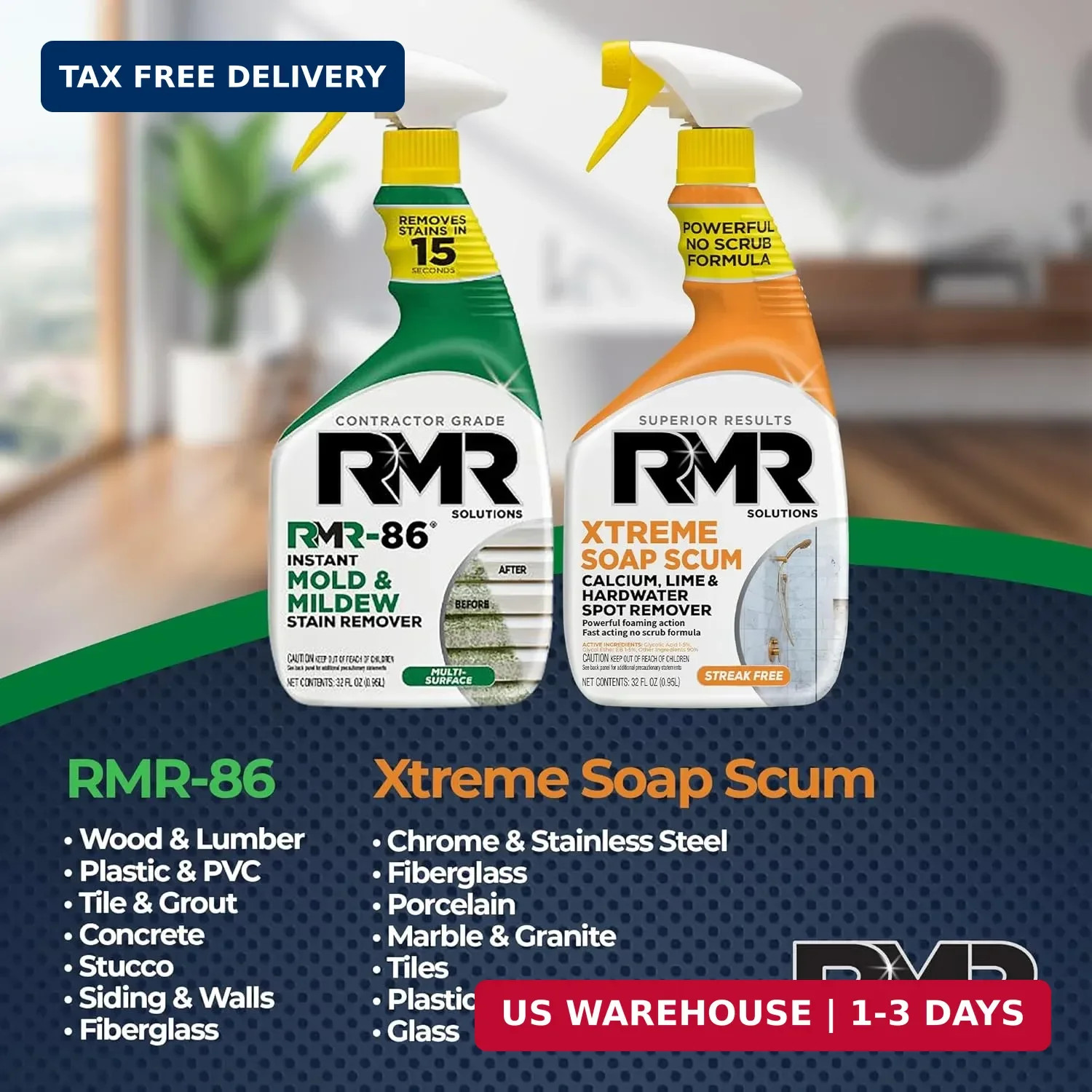 RMR Instant Mold & Mildew Stain Remover Spray + Xtreme Soap Scum Remover, No-Scr