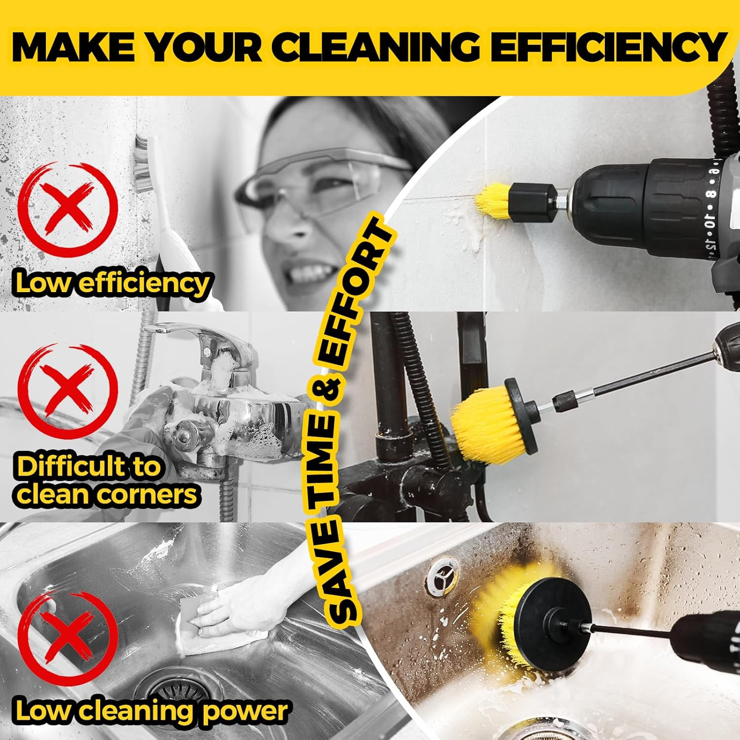 Holikme 8 Piece Drill Brush Attachments Set, Power Scrubber with Extend Long Att