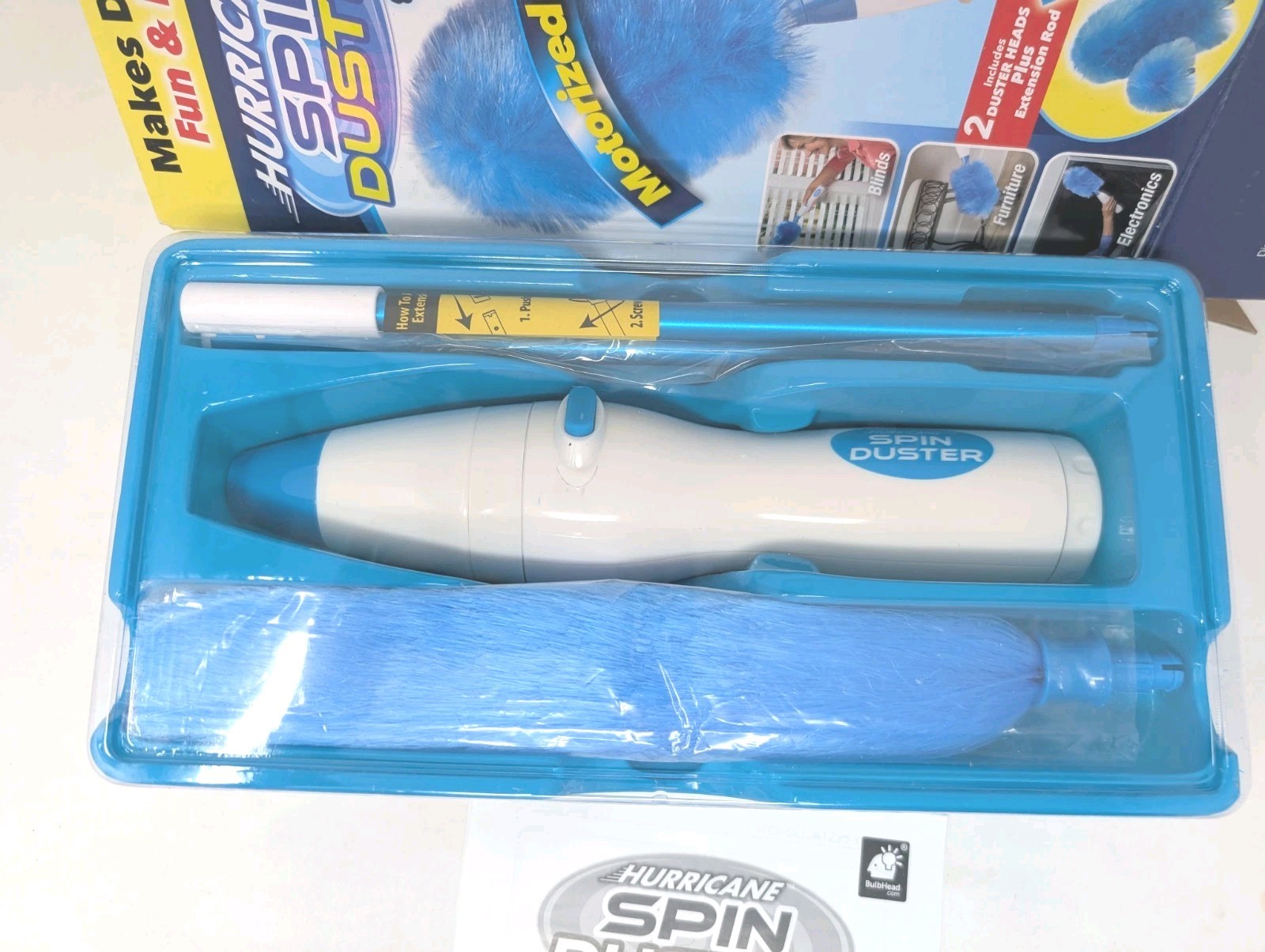 Hurricane Spin Duster Motorized Dust Wand w/ Extension for Ceilings & Fans NOS