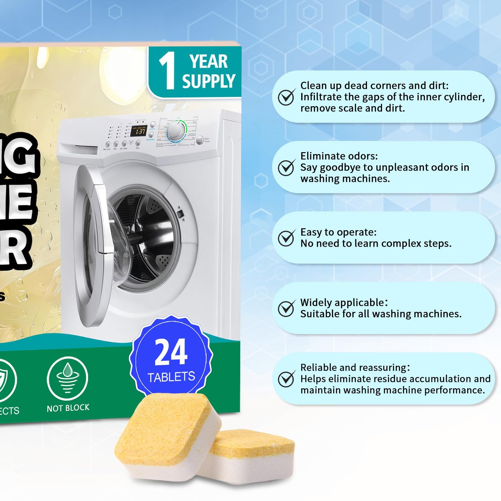 Washing Machine Cleaner ,24 Pack Deep Cleaning for HE,Front & Top Load Washer…