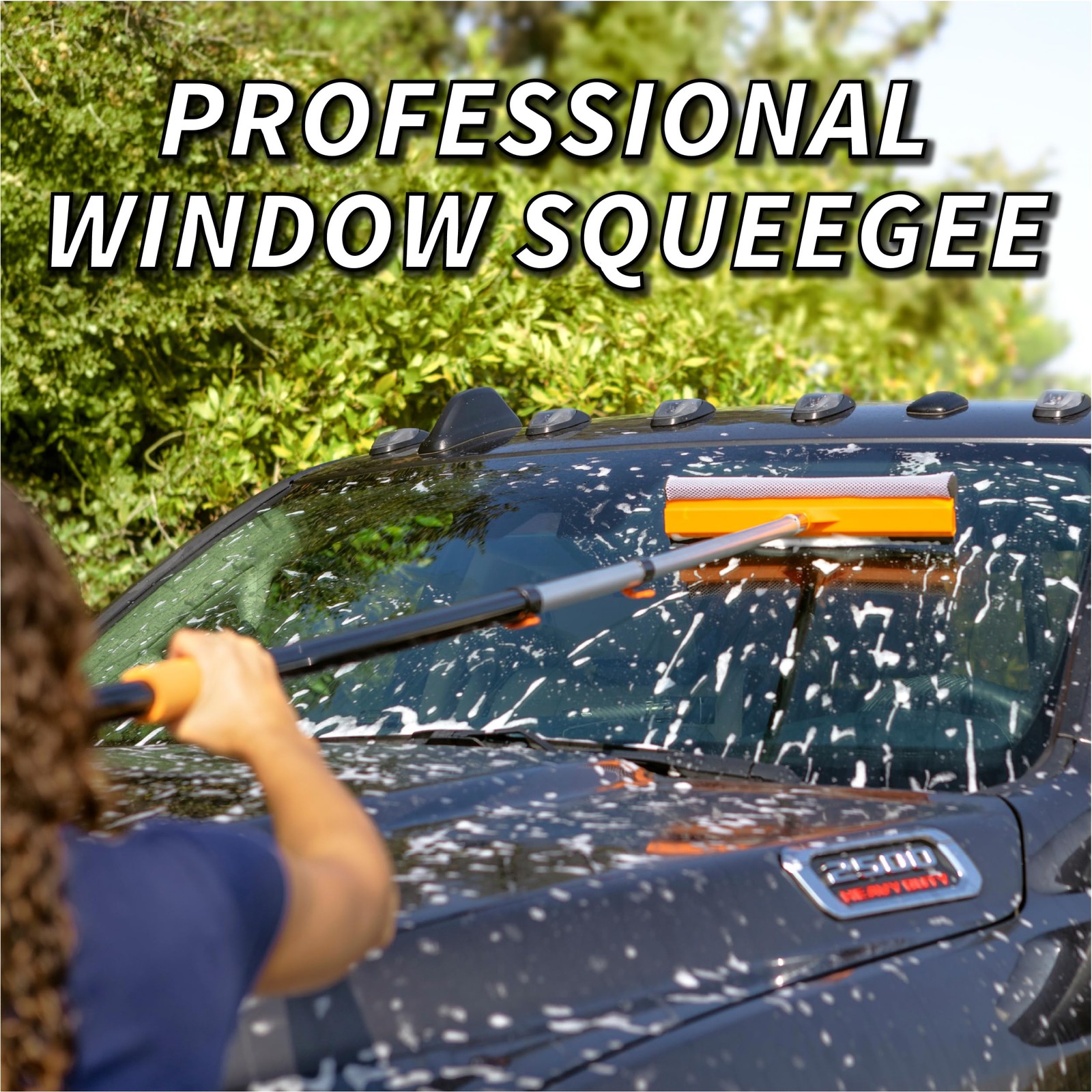 4-12 ft Window Washer Squeegee Kit with Extension Pole (20+ Foot Reach) // Lo…