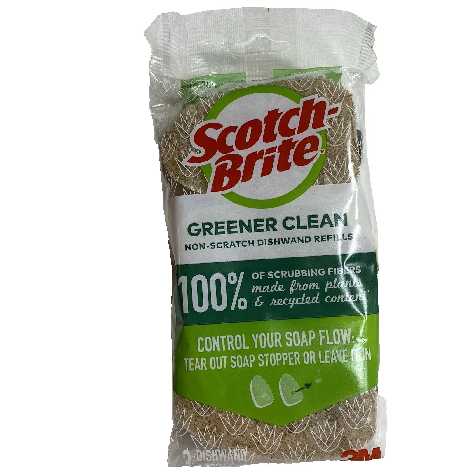 Scotch-Brite Greener Clean Non-Scratch Foam Dishwand Refill 3count OPEN Package*