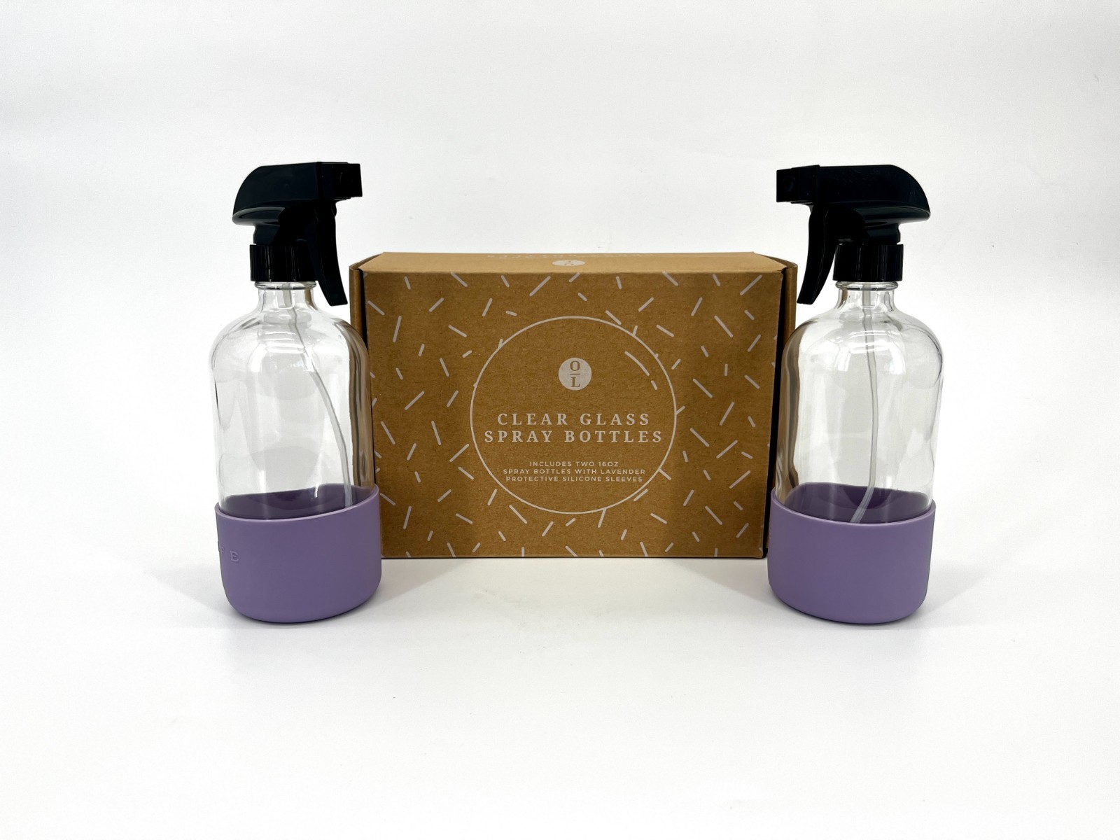 OilLife Clear Glass Spray Bottles 16 oz With Lavender Silicone Protective Sleave