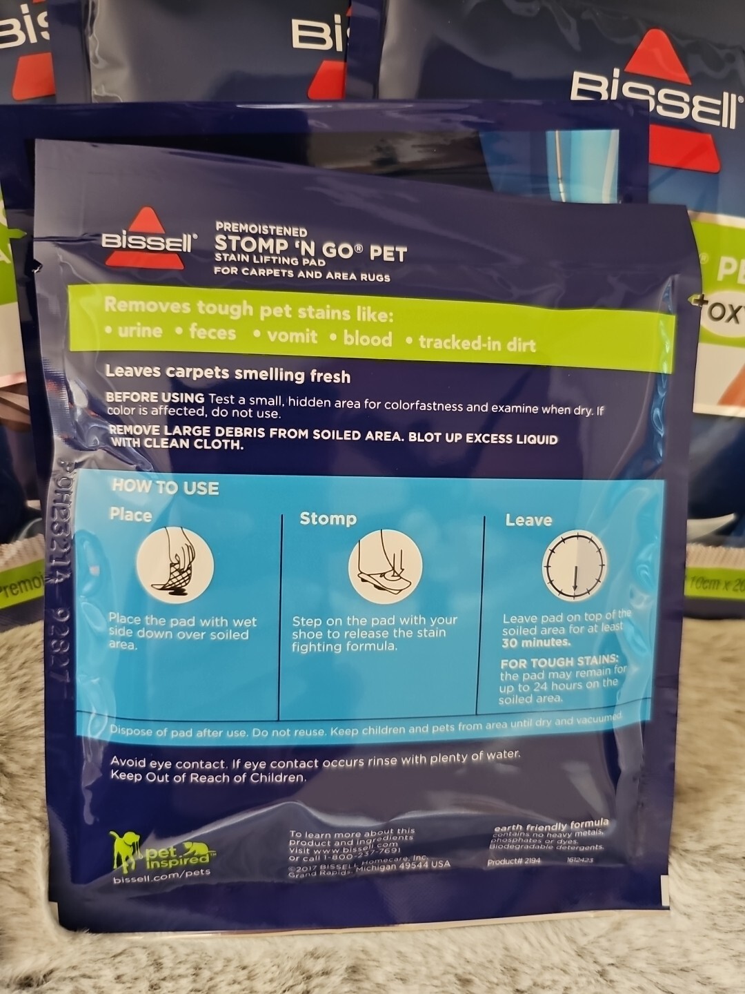 Lot of 5 New Bissell Stomp-N-Go Pet Stain Lifting Pads + Oxy New SEALED