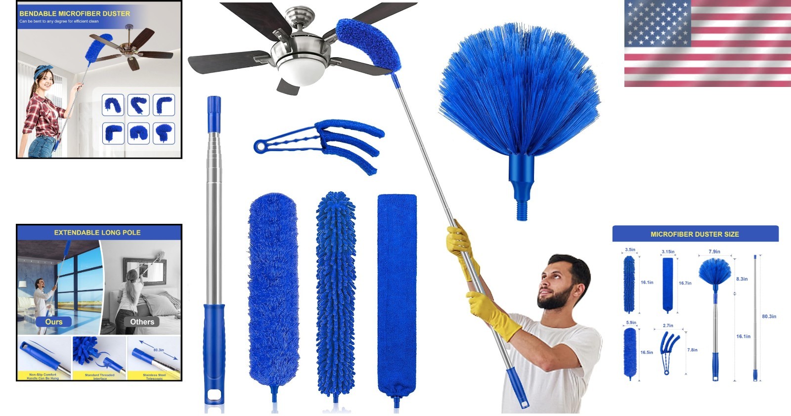 Ultimate Extendable Duster Set with Bendable Heads – 6-in-1 Cleaning Solutions!