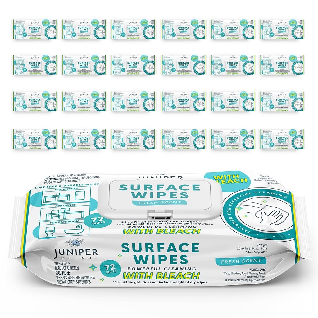 Juniper CLEAN 24 Pack Surface Cleaning Wipes with Bleach, All-Purpose Cleaner…