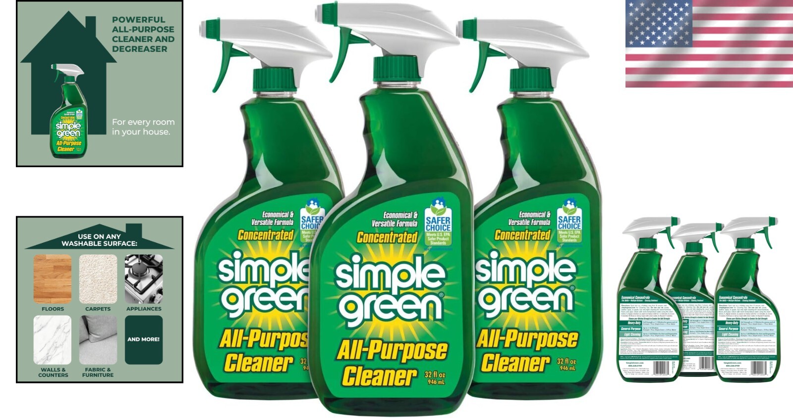 32 Fl Oz All-Purpose Cleaner Spray (Pack of 3) – Removes Dirt, Grease & Stains