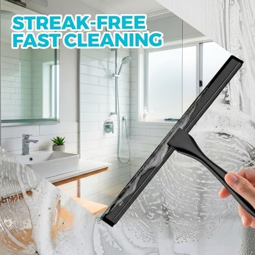 12″ Shower Squeegee 2-Pack – Stainless Steel, Black for Glass, Tiles, Windows &