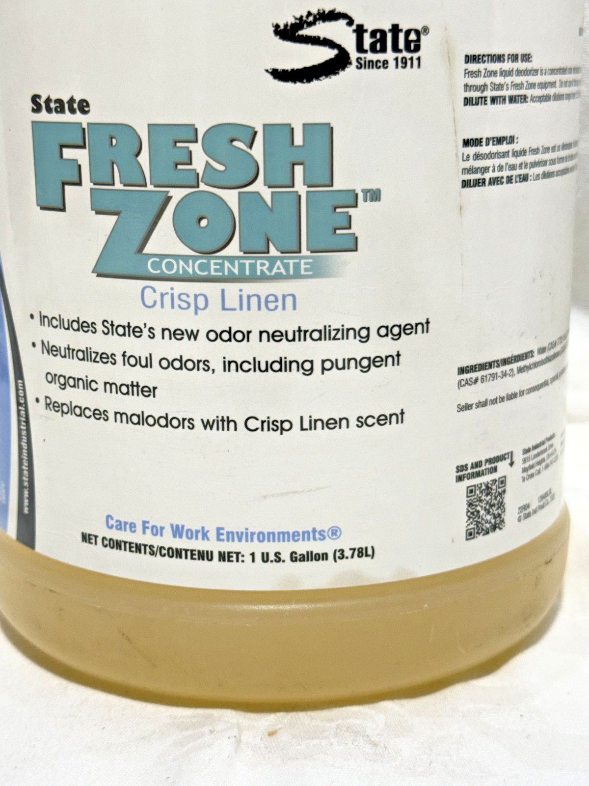 State Fresh Zone Concentrate Crisp Linen Odor Neutralizer Deodorizer 1 Gal New