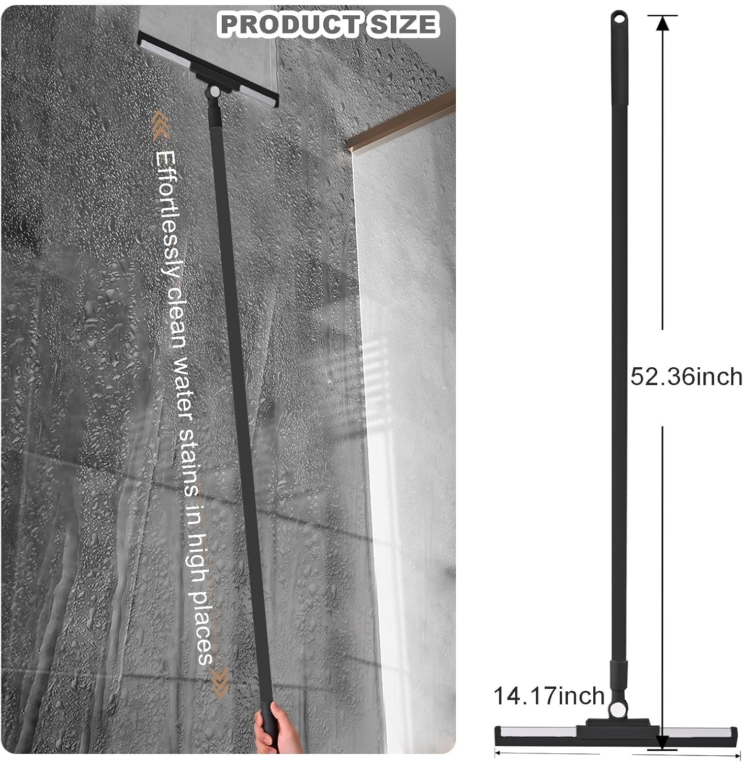 Floor Squeegee Broom – 52″ Long Handle Rubber Scrubber for Bathroom, Tile, Sh…