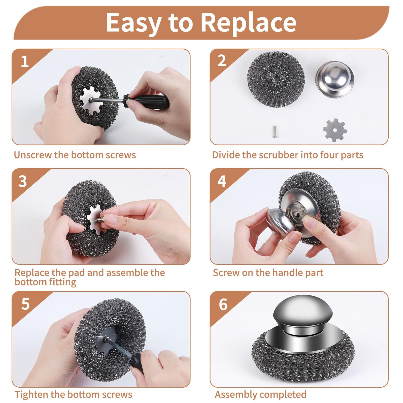 6PCS Steel Wool Scrubber Wire Sponge Set, Barbecue Grill Cleaning Scrubber Pa…