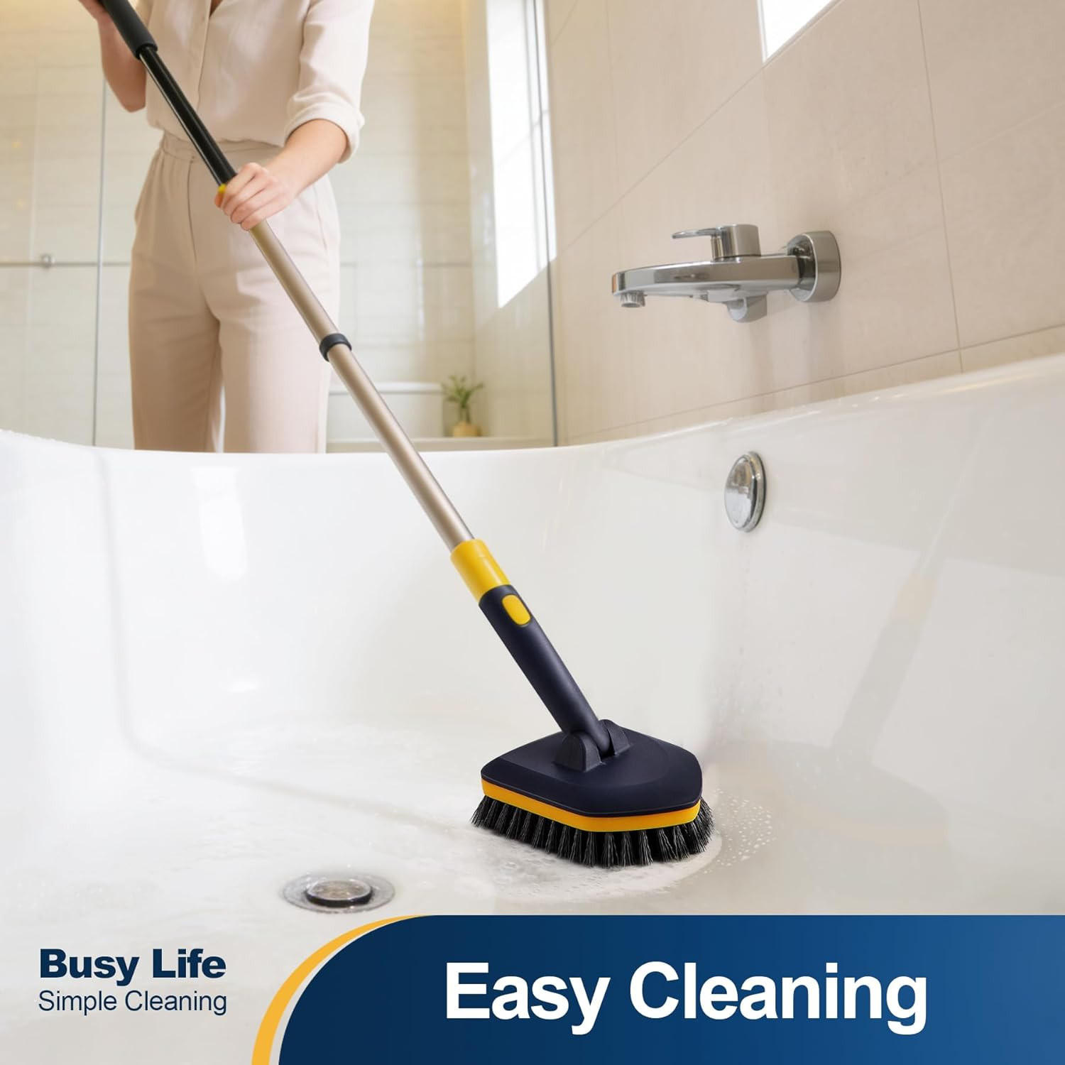 Tub Tile Scrubber Brush 2 in 1 Cleaning Brush 58.2 Inch Adjustable Telescopic Po