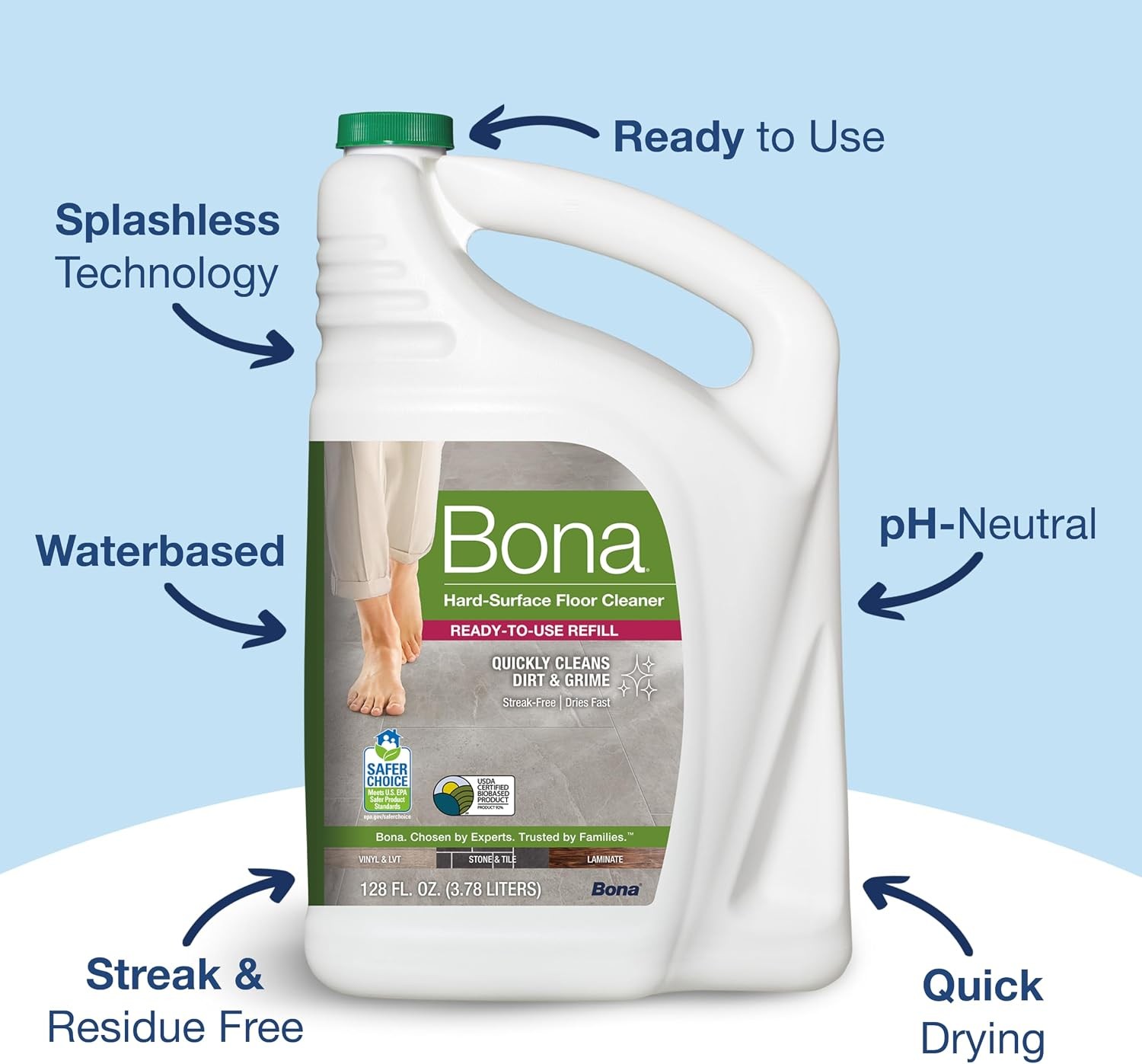 Bona Multi-Surface Floor Cleaner Refill 128oz Unscented Spray Mop Solution