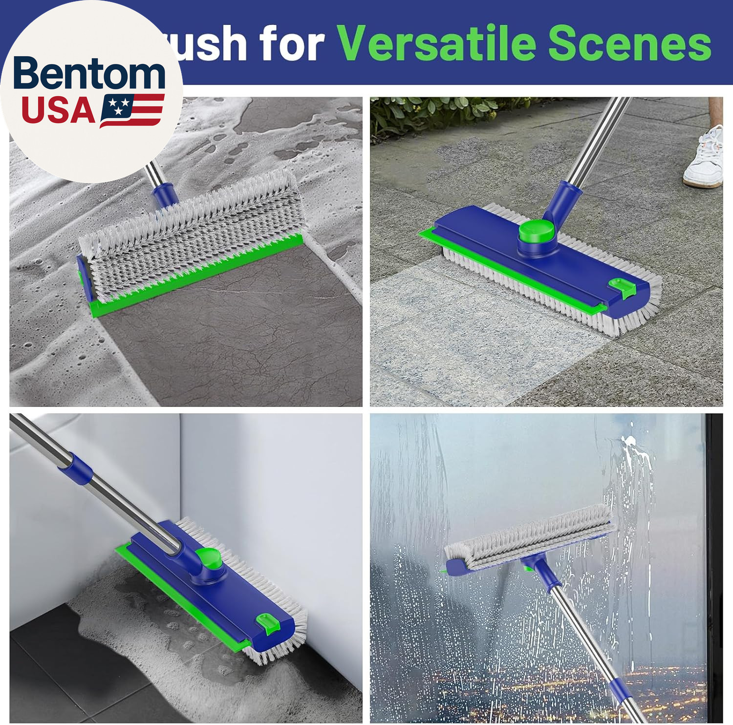 Floor Scrub Brush with Long Handle: 3 in 1 Heavy-Duty Floor Scrubber Brush with