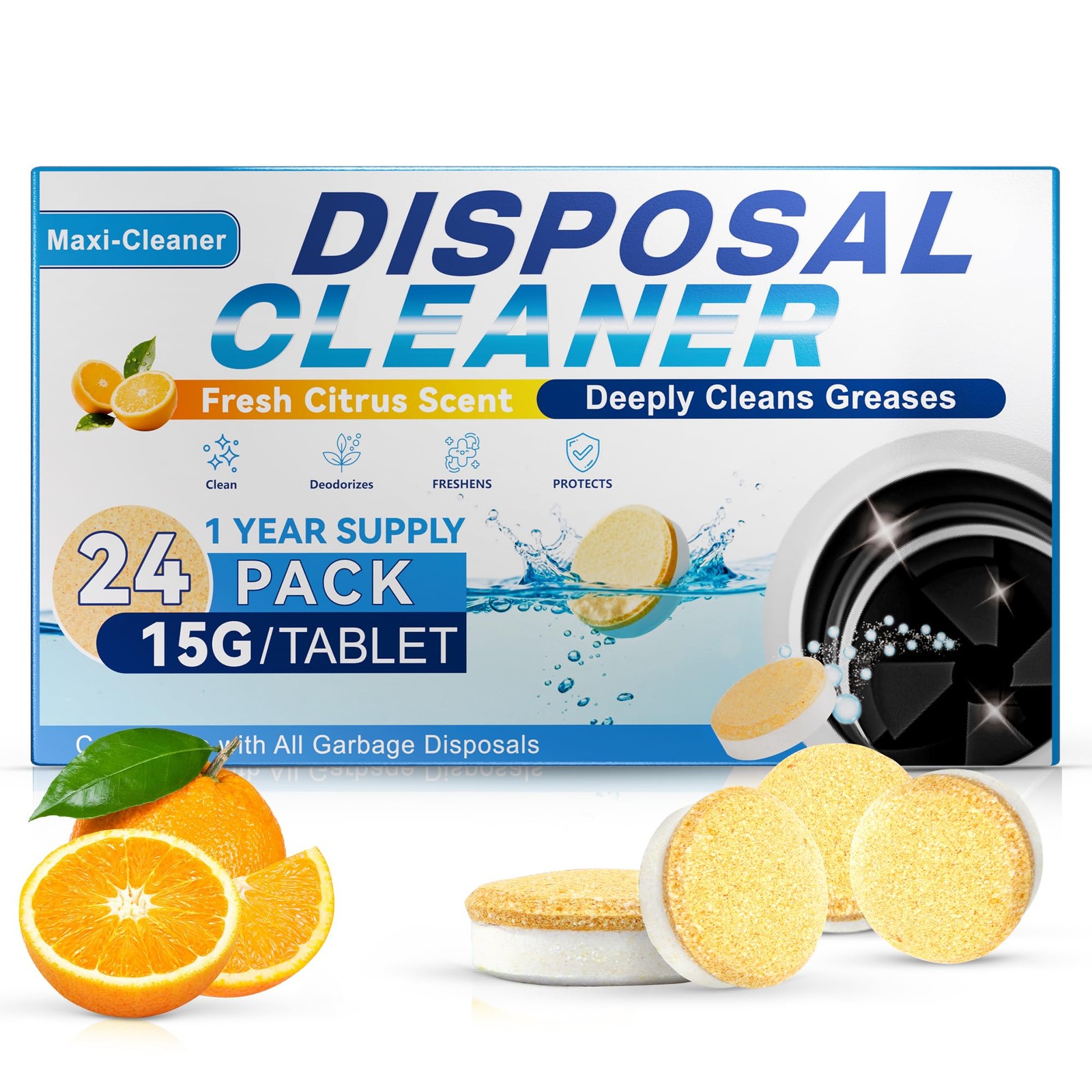 Garbage Disposal Cleaner Sink Drain Deodorizer Tablets Kitchen Odor 24 Packs