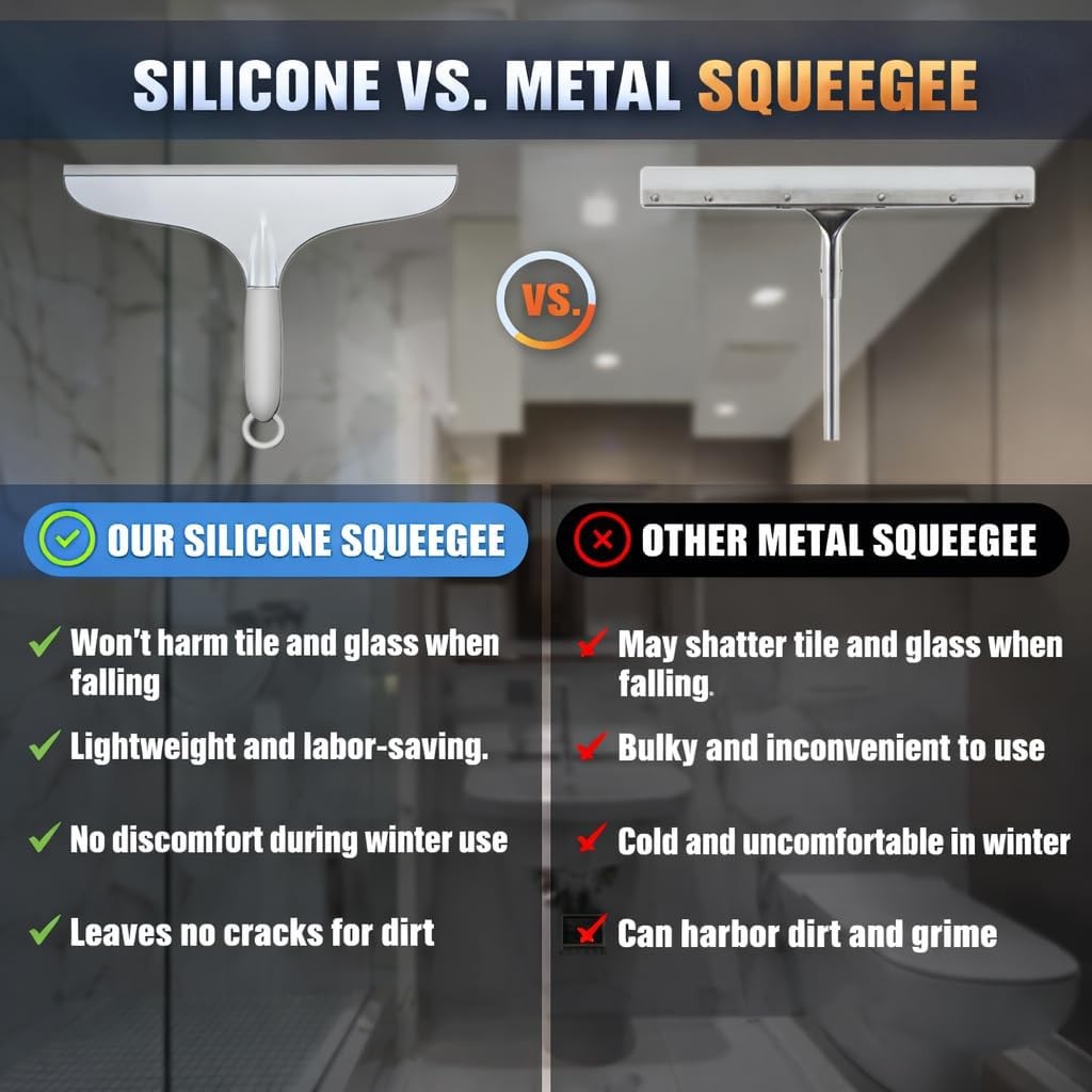 Shower Squeegee for Glass Shower Doors Bathroom Tile Mirror – Streak-Silent