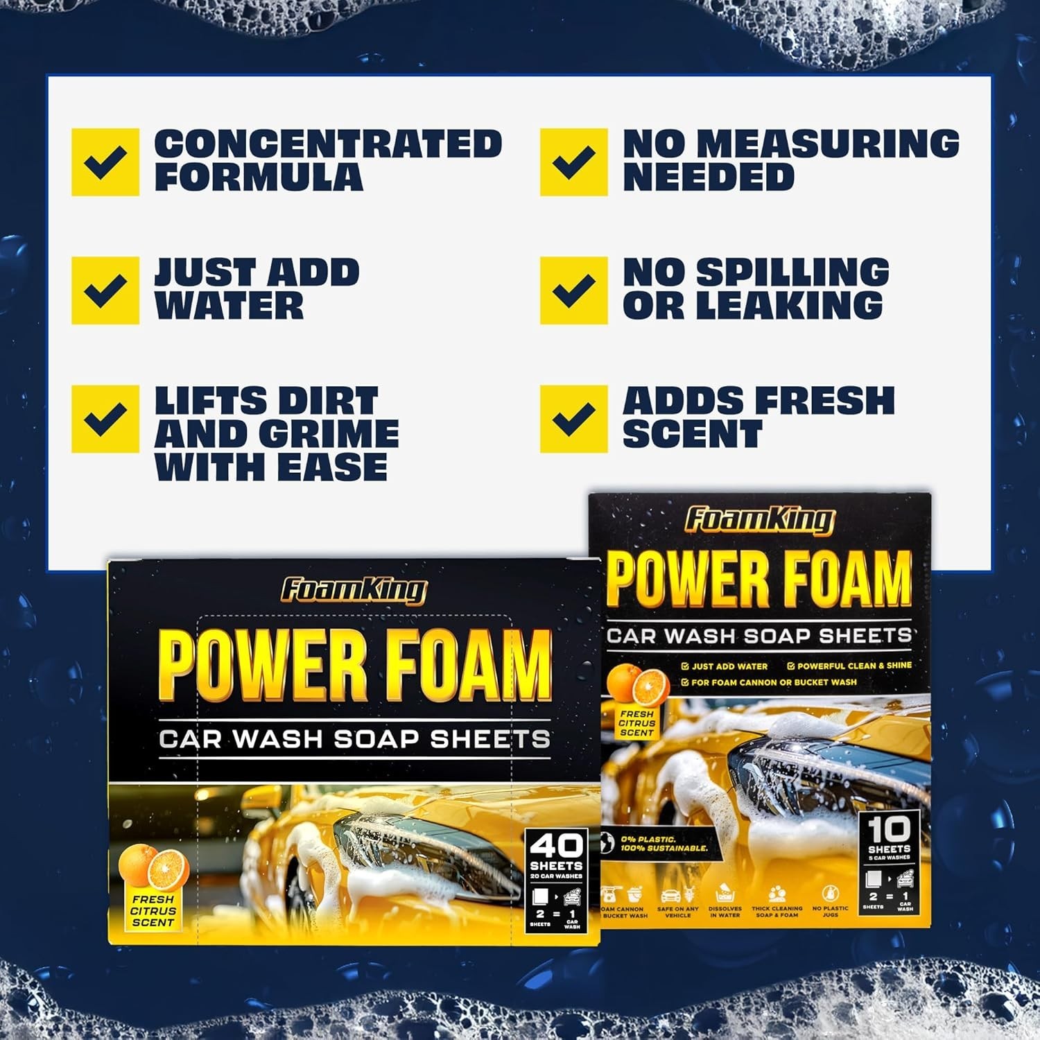 Foam King Car Wash Soap Strip (10ct = 5 Car Washes) – Concentrated Car Cleaning