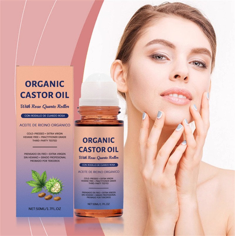 Organic Golden Castor Oil Roll-On with Rose Quartz for Skin,Hair&Wrinkle