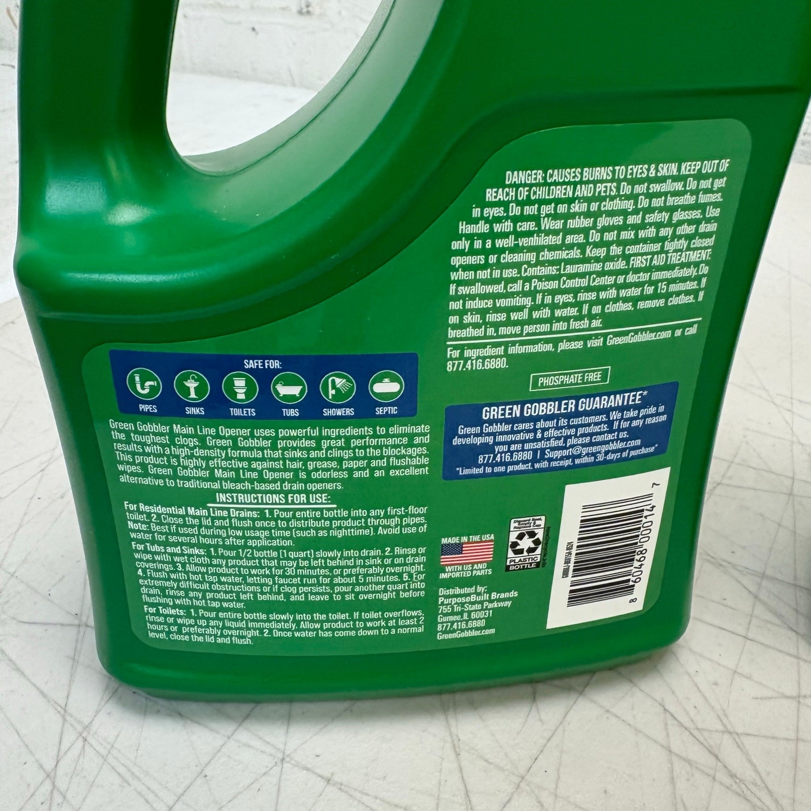 2-PACK Green Gobbler Main Line & Sewer Clog Remover Drain Cleaner Hair Clog 64oz
