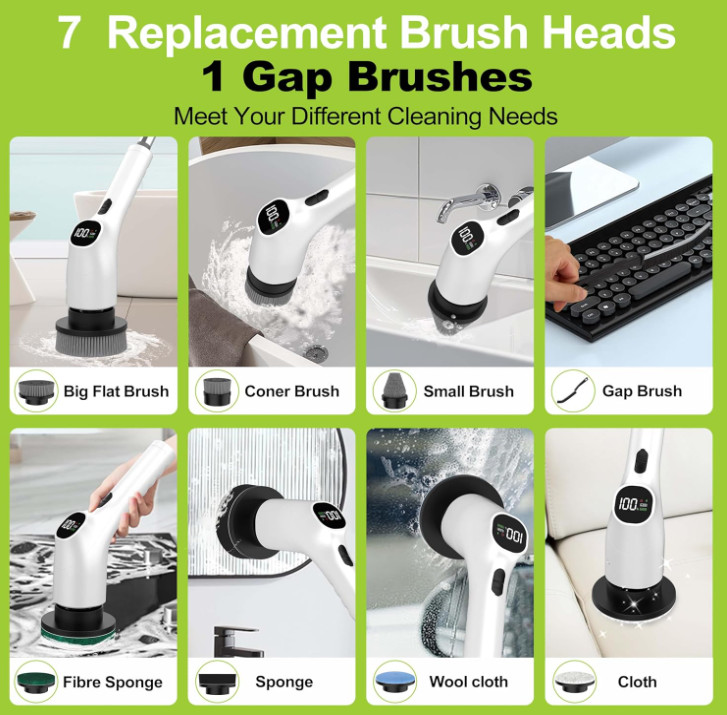 WKY-Electric Spin Scrubber – 10-in-1 Cordless Shower Scrubber & Cleaning Brush w