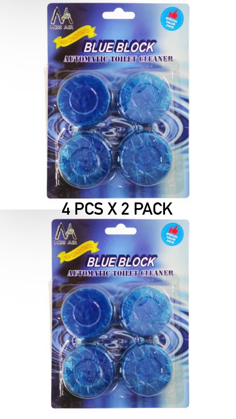4PCS x 2 COMBO BLUE AUTOMATIC TOILET TANK BOWL TABLET BLOCK CLEANER ROUND SHAPE