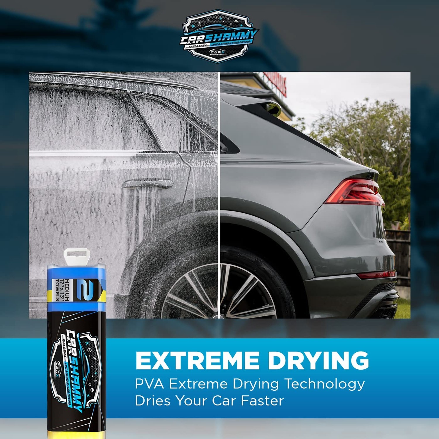 CarX Shammy Towel 17″ x 13.5″ – Super Absorbent and Scratch-Free Car Drying C…