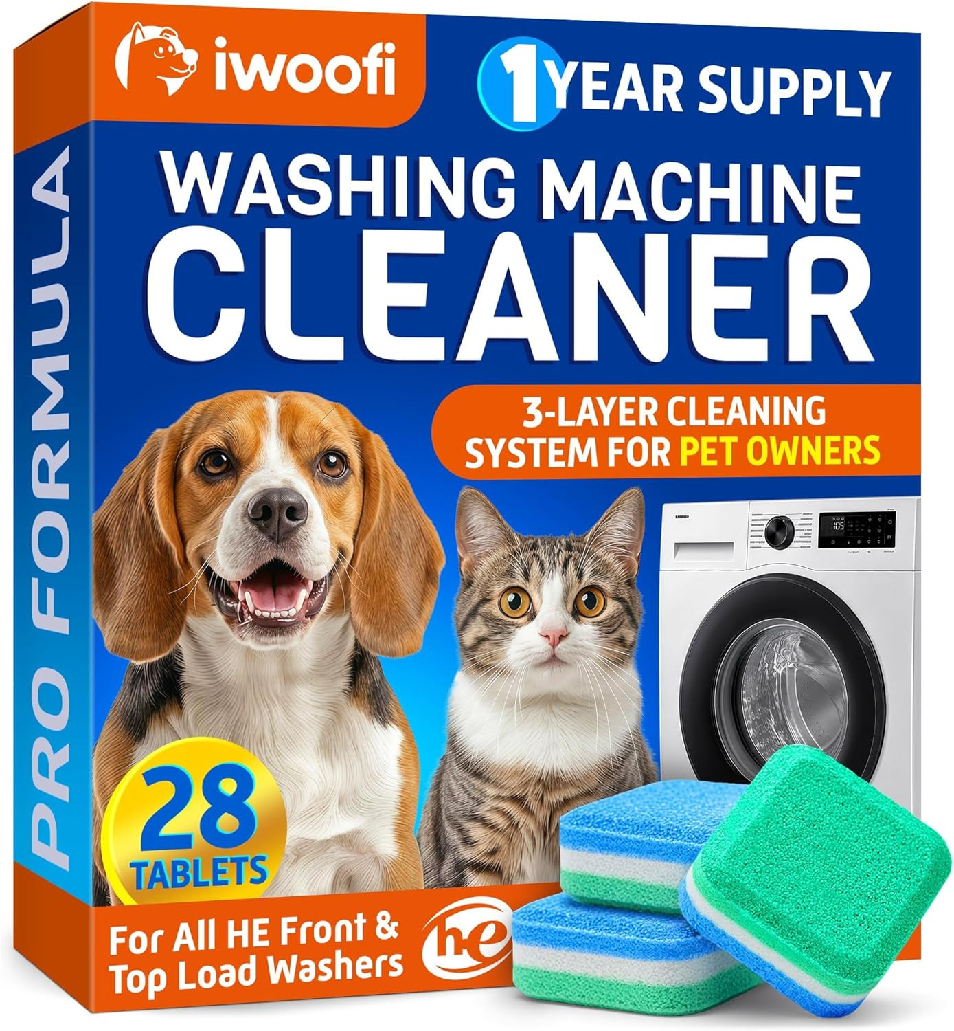 Washing Machine Cleaner Tablets for Pet Owners Pro – Front & Top Load HE Washers