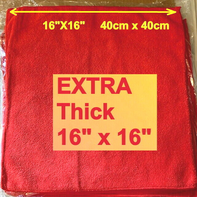 5 RED MICROFIBER CLEANING WASH CLOTH TOWEL RAG 16″x16″ : KITCHEN BATH BAR CAR