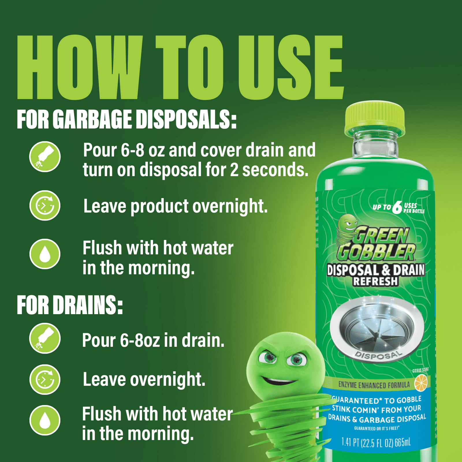 4Pack 22.6 fl oz Enzymatic Drain Cleaner Sink Disposal Odor Clog Remover