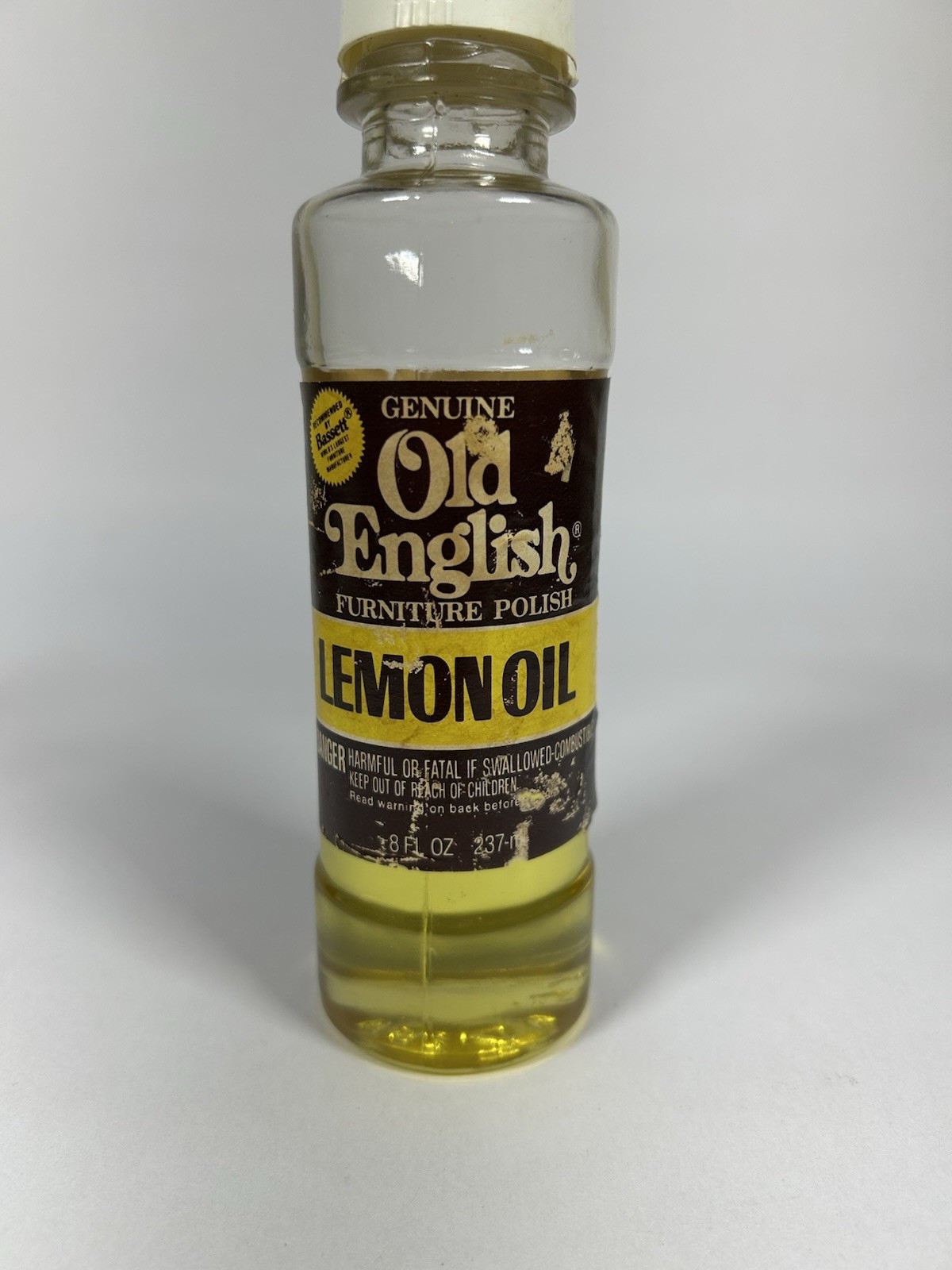 Old English Lemon Oil Furniture Polish 8 Oz GLASS Bottle Vintage 75% Full