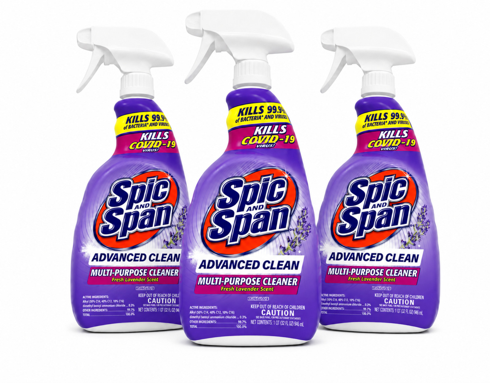 Spic & Span Advanced Clean Multi-Purpose Cleaner Spray Lavender 32 oz 3 Pack
