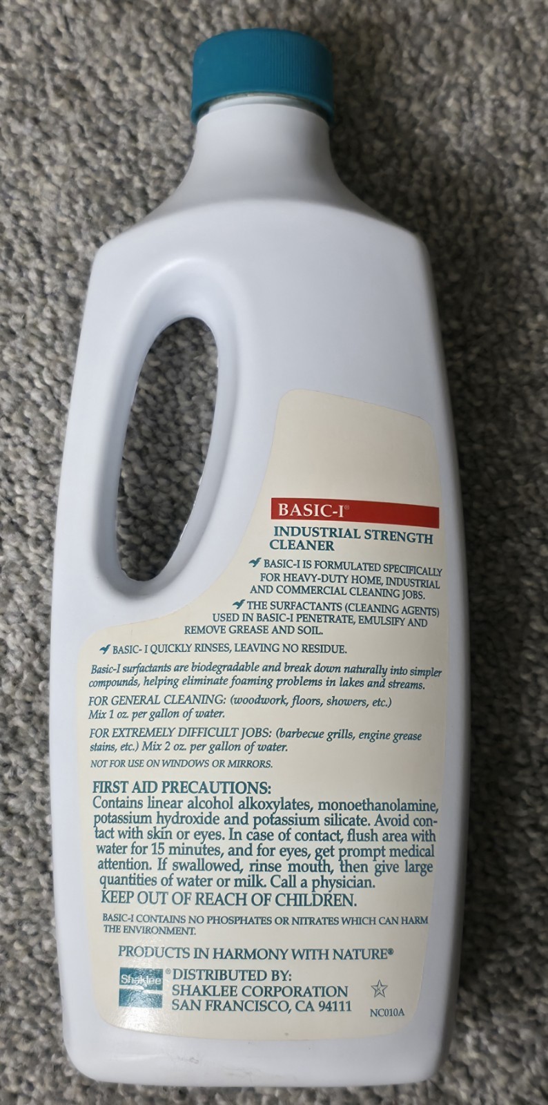 Shaklee Basic-I Industrial Strength Cleaner Concentrated Formula Approx. 27 oz.
