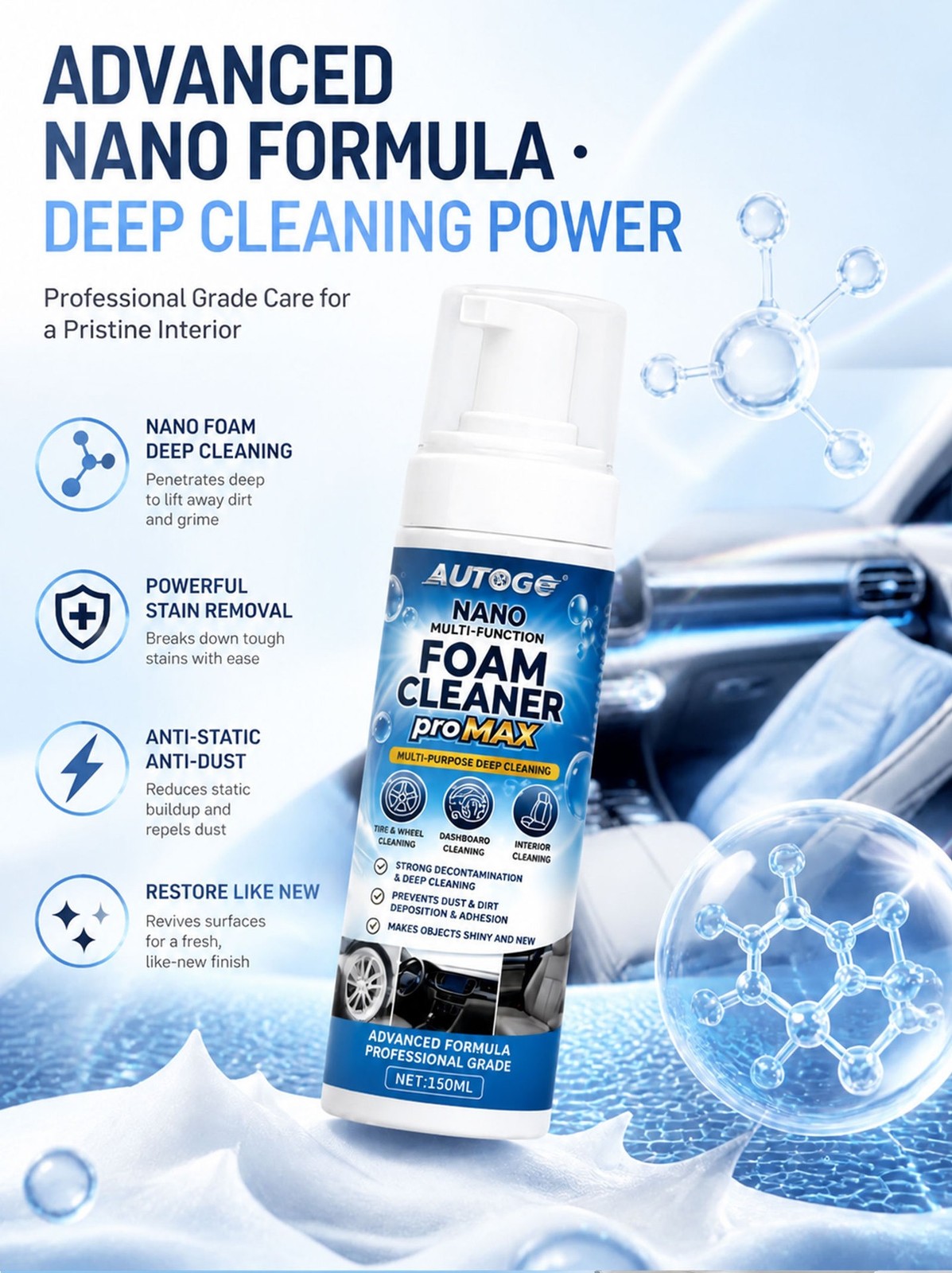 1~3x Nano Multi-Functional Foam Cleaner Pro Max,Car Interior Deep Cleaning Spray
