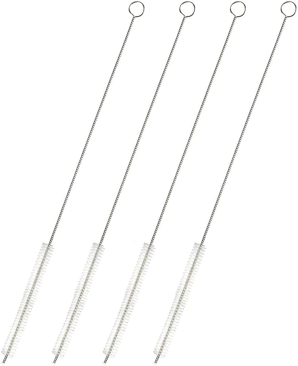 Stainless Steel Straw Cleaner Brushes 12In Silver White 4 Pack Flexible Nylon
