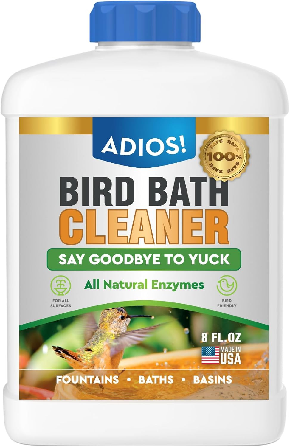 Bird Bath Cleaner for Outdoor Fountains and Bowls, Safely Cleans Metal, Glass an