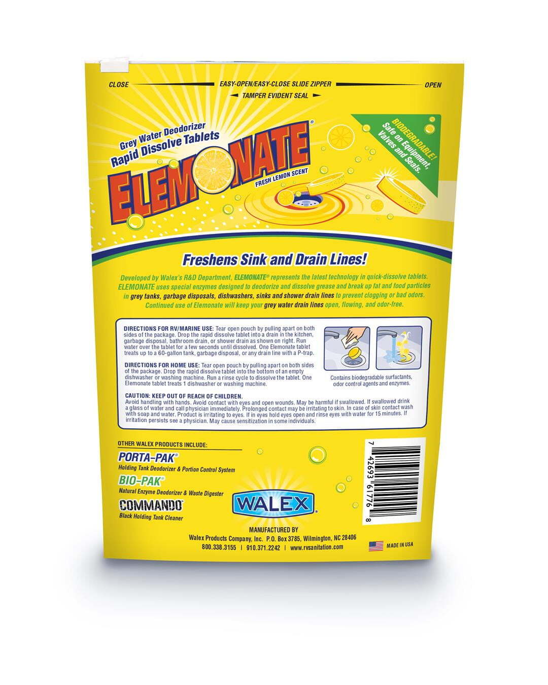 Walex Elemonate Grey Holding Tank Deodorizer for RV Sewer Lemon Scent White