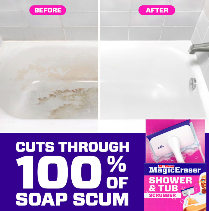 Mr. Clean Shower & Tub Scrubber, Starter Kit, 1 Scrubber & 2 Erasers