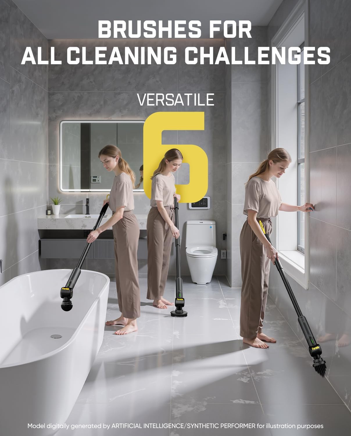 Flip G9 Pro Electric Scrubber, Voltipulse Motor, Dual-Speed Cleaner with 6 Brush
